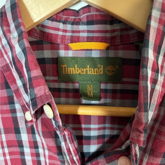 Vintage Timberland Shirt Men's Medium Button Up Red Black Plaid Cotton Western - Picture 3 of 11